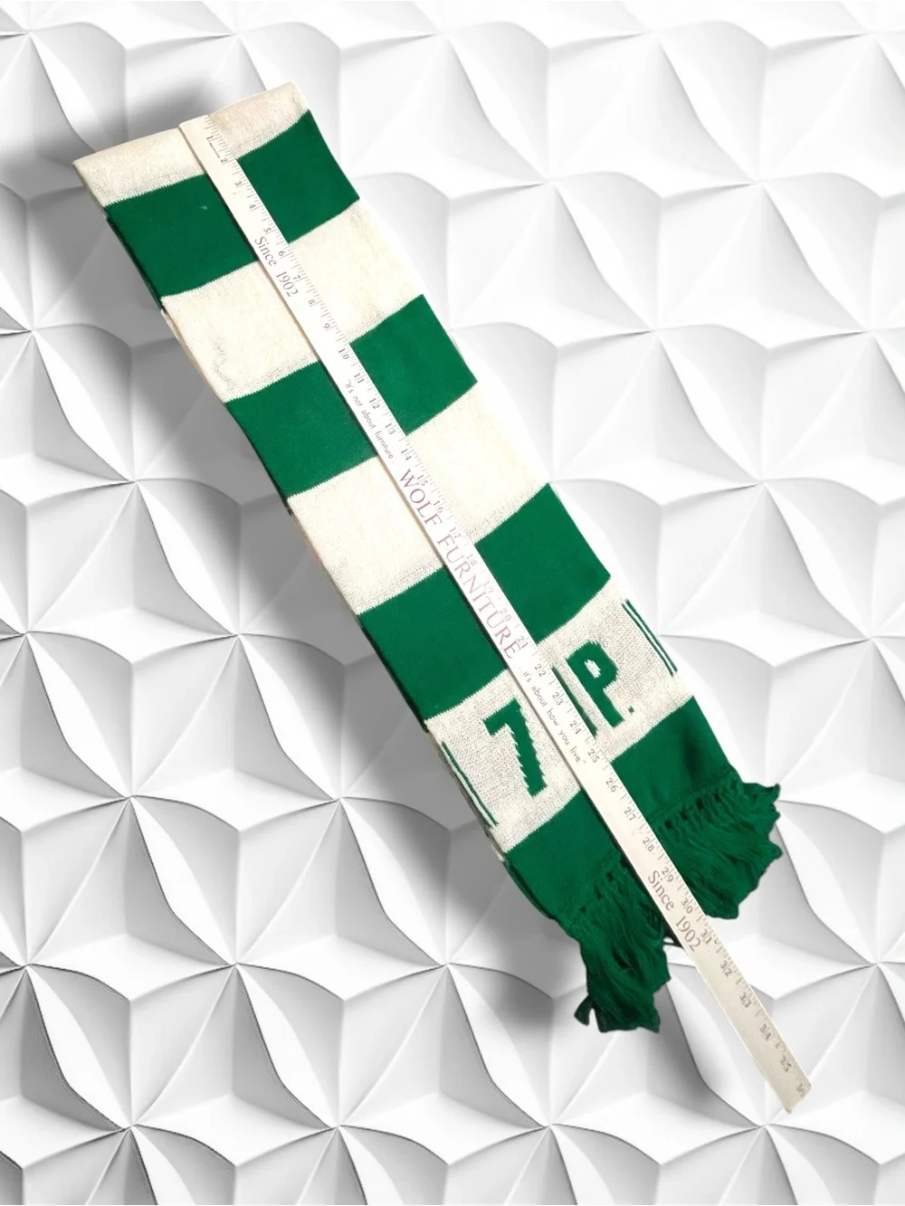 Vintage 7-Up Striped Knit Scarf Green White Fringed Retro 70s 80s Soda Promo
